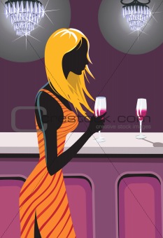 lady sitting alone in a party  with drink in hand