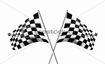 Rippled black and white crossed chequered flags