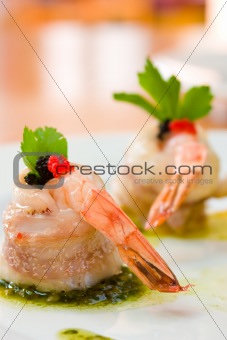 Shrimp wrapped in scallop