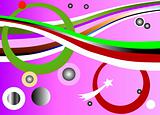 circles and rainbow background in pink, green and white