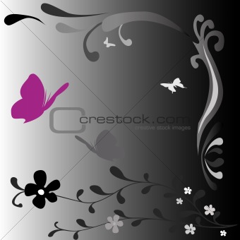 black and white fantasy design with butterflies 