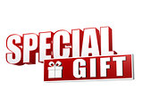 special gift with present box sign in 3d letters and block