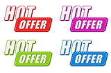 hot offer in four colors labels, flat design