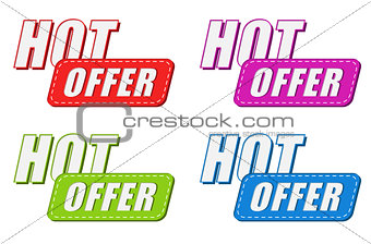 hot offer in four colors labels, flat design