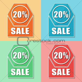 20 percentages sale, four colors web icons