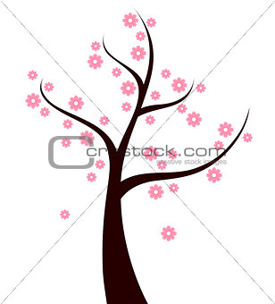 Spring Tree with pink flowers isolated on white