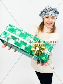 young beautiful woman with gifts