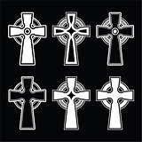 Irish, Scottish celtic cross on black vector sign
