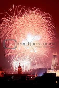 Prague - New Years Fireworks over the Old Town.