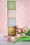Colored blocks with tulips with vintage look