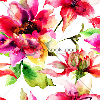 Seamless pattern with original flowers