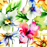 Seamless wallpaper with Colorful Summer flowers