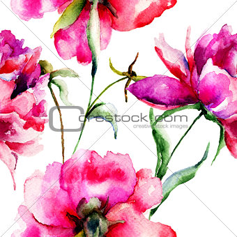 Seamless wallpaper with Peony flowers