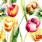 Watercolor illustration of Tulips flowers