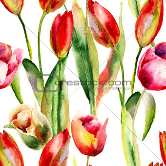 Seamless wallpaper with Original Tulips flowers