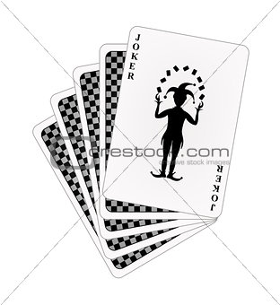 Black back side of playing cards and joker