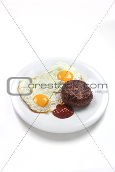 hamburger and fried eggs