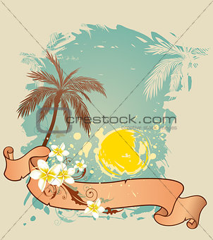 Summer background with palms and sun