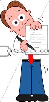 Cartoon Businessman Showing Contract