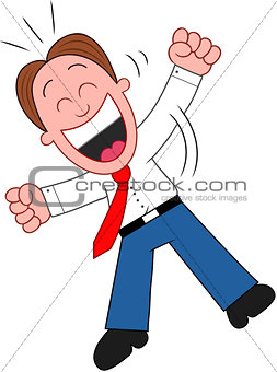 Cartoon Businessman Laughing and Jumping.