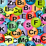 Background seamless with chemical formulas of vitamins and miner