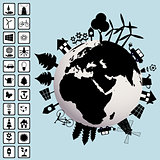 Ecological concept with Earth and environment icons