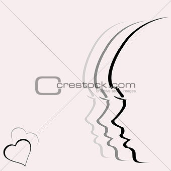 Love card with woman profile portrait