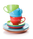 Colorful cups and saucers