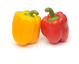 sweet yellow and red peppers isolated on white background