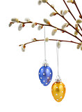 Willow twigs and hanging easter eggs