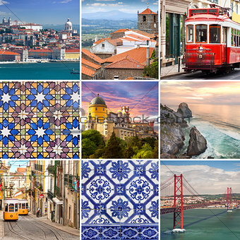 Portugese travel collage - The most famous places in  Portugal, 