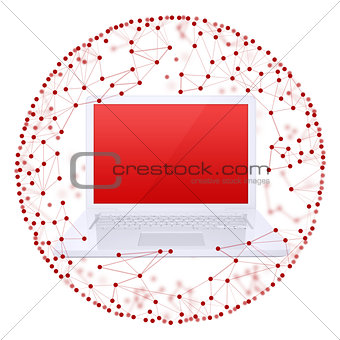 Laptop and sphere consisting of connections