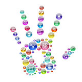 Silhouette human hand consisting of apps icons