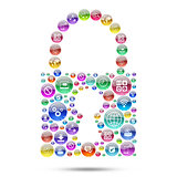 Silhouette padlock consisting of apps icons