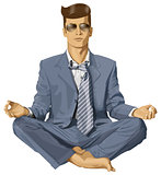 Vector Hipster Businessman in Lotus Pose Meditating