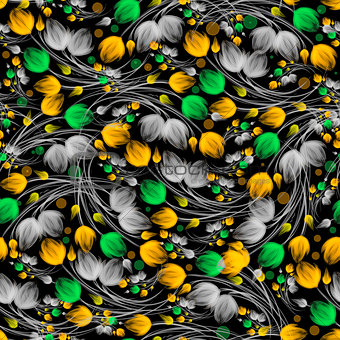 Seamless green and orange floral pattern