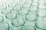 Lots of empty glass jars background
