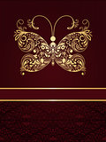 Vector greeting card with golden butterfly 