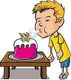 Cartoon little boy blowing out candles