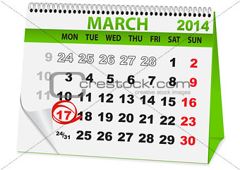 holiday calendar in St Patrick's Day