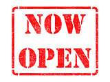 Now Open -  Red Rubber Stamp.