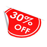 Red circle label 30 percent off