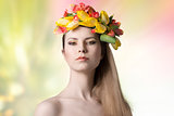 sexy woman with colorful spring wreath 