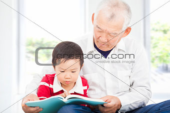 grandfather telling story to his grandson