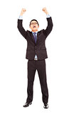 success businessman raised up and shout loudly