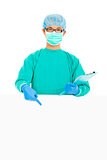 surgeon or checker pointing white board to show something