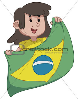Girl Holding a Brazilian Flag