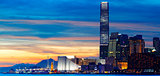 Skyline of Hong Kong at sunset. 
