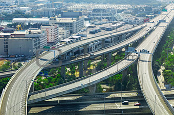 aerial view of the city overpass in early morning