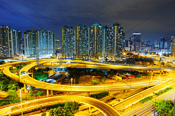 aerial view of the city overpass at night, HongKong